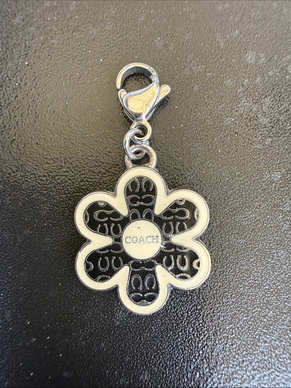 Coach Black & Cream Floral Signature Mini Charm Key Holder